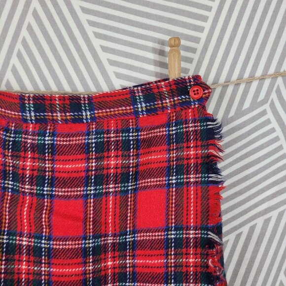 Vintage Pleated Tartan Plaid Wrap Skirt Size 6/8 26" Fringe Midi Long Red Long - Picture 4 of 7